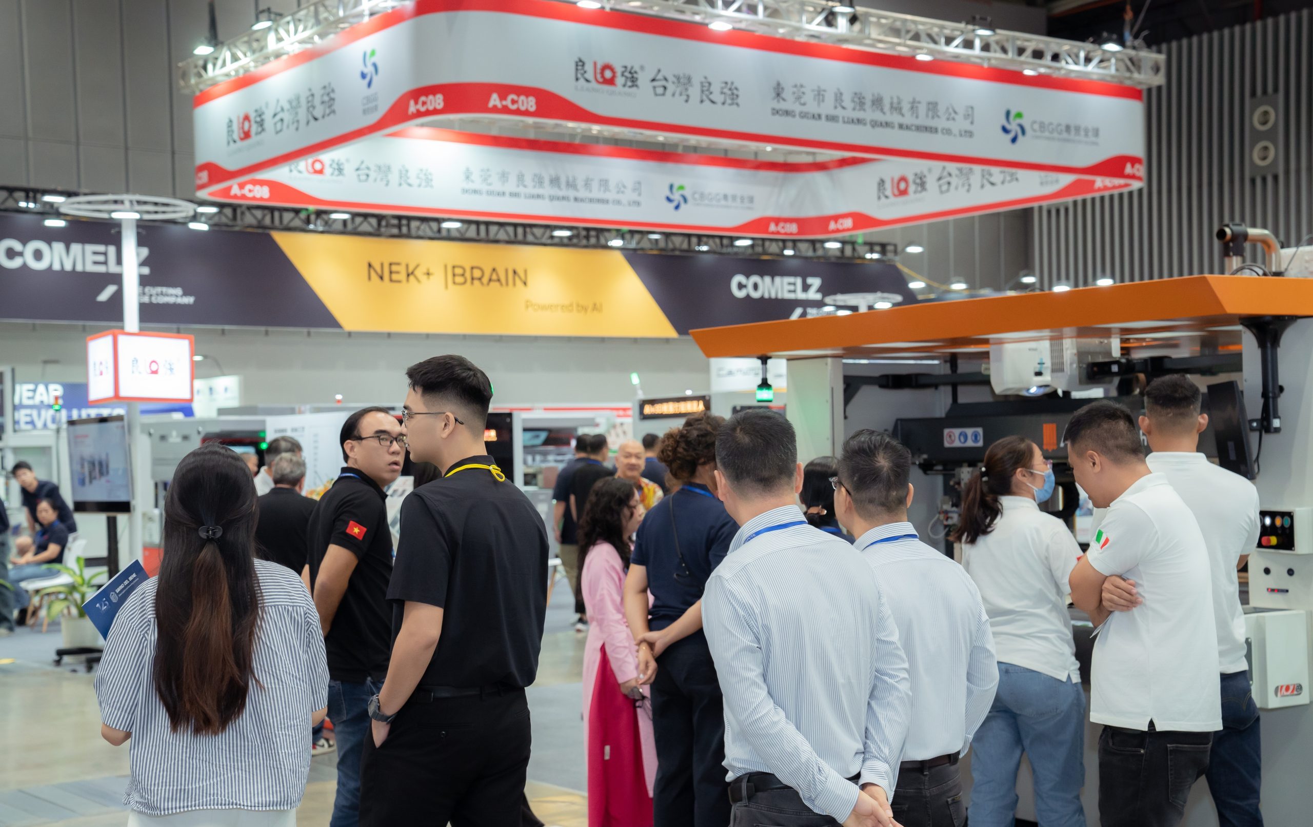 Buyer examining latest cutting technologies in footwear industry